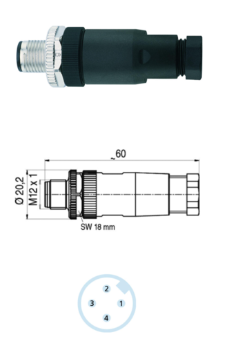 Konektor zástrčka M12 šroubovací svorky